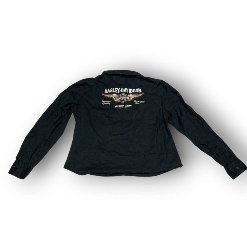 Harley Davidson Womens Shirt XL Black Long Sleeve Button Up Embroidered Back NEW
